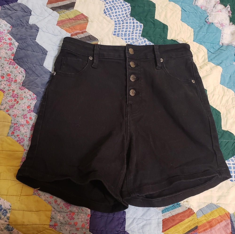 Black Shorts Button Up Ultra High Rise